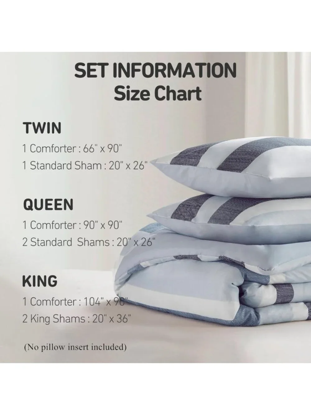 Navy Blue Striped Comforter Set - 3 Piece Full/Queen Bedding, Soft & Reversible